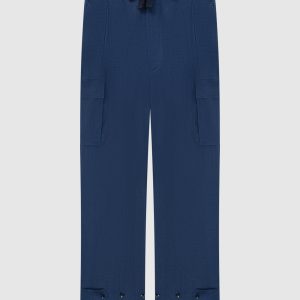 Blue linen cargo pants with logo patch Dolce&Gabbana