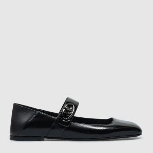 Black patent leather ballet flats with VLogo Signature logo Valentino