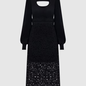Black midi dress with lace Twinset