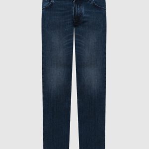 Blue jeans with leather logo patch Stefano Ricci