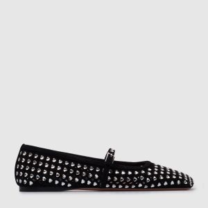 Black suede ballet flats with ANE crystals Amina Muaddi
