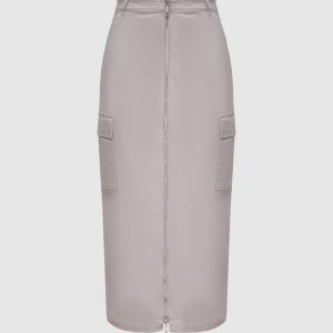 BOLOGNA midi gray skirt with slit Max & Co