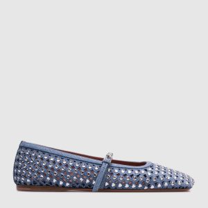 Blue leather ballet flats with ANE crystals Amina Muaddi