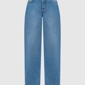 Blue jeans with lace-up detail and logo patch Thierry Mugler