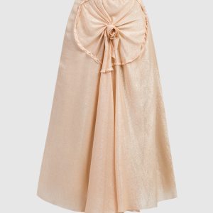 Pink midi skirt with lurex with flower appliqué Victoria Beckham
