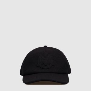Black wool cap with monogram logo Moncler