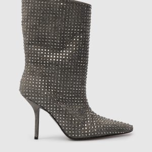 Gray suede boots in Swarovski crystals Eddy Daniele