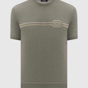 Khaki T-shirt with silk Stefano Ricci