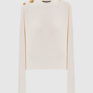 White ribbed cashmere and wool jumper Balmain