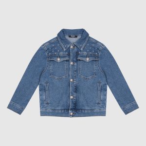 Children's blue denim jacket with logo Balmain