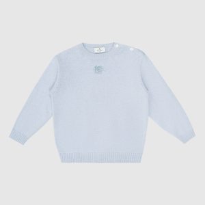 Baby blue wool and cashmere sweater with embroidered logo Etro