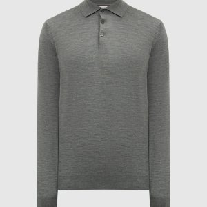 Gray wool and cashmere polo shirt Brunello Cucinelli