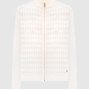 Ivory cardigan with patterned silk Stefano Ricci
