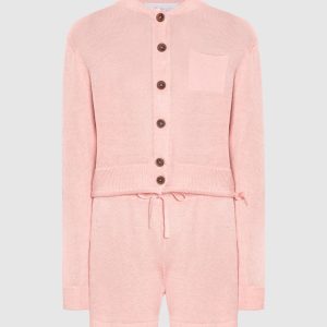 Pink cardigan and linen shorts suit Babe Pay Pls