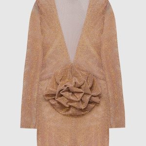 Beige mini dress with crystals and applique in the form of a flower Santa Brands