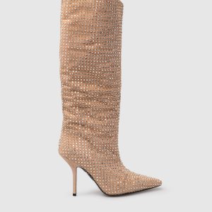 Beige suede boots in Swarovski crystals Eddy Daniele