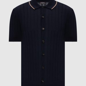 Blue ribbed shirt with short sleeves Peserico