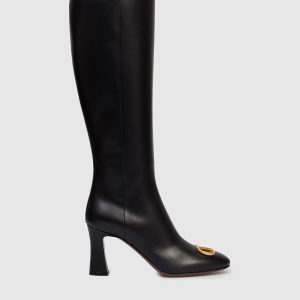Black leather boots with logo Valentino
