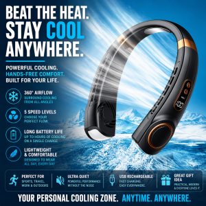 2025 Mini Hanging Neck Fan Portable Bladeless Neck Fan Air Cooler Digital Display Rechargeable Air Conditioner Neck Ventilator