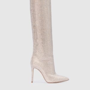 Light beige suede boots in crystals Paris Texas