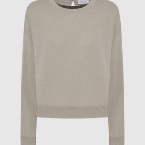 Gray cashmere sweater with monil chain Brunello Cucinelli