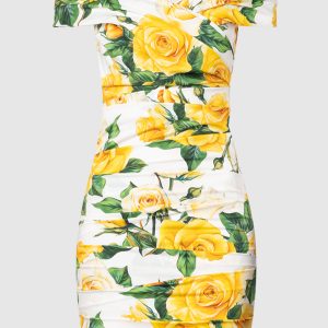 White mini dress with drapery in a floral print Dolce&Gabbana