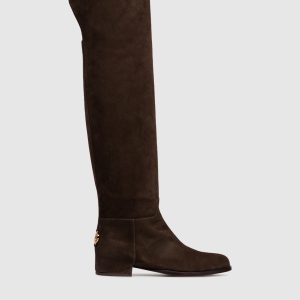 Brown suede over-the-knee boots with DG monogram logo Dolce&Gabbana