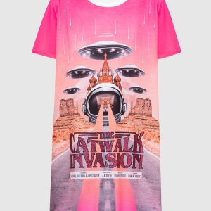 Long oversized T-shirt with print and crystals Twinset