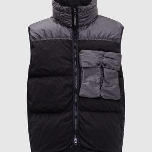 Black down vest with logo patch C.P. Company