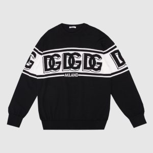 Black wool sweater with logo pattern Dolce&Gabbana