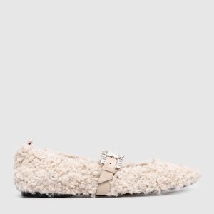Beige Twenty Buckle ballet flats with crystals Sergio Rossi