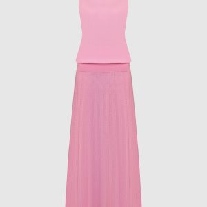 Pink wool pleated top and skirt suit Babe Pay Pls