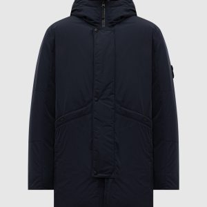 Blue down jacket with logo Stone Island