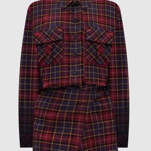 Burgundy check shirt dress with logo Off-White