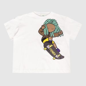 Children's white t-shirt with print Fendi
