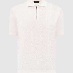 White polo shirt with a pattern and an emblem Stefano Ricci