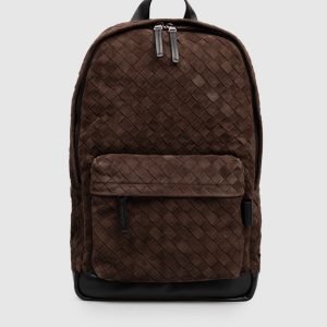 Brown suede woven backpack Bottega Veneta