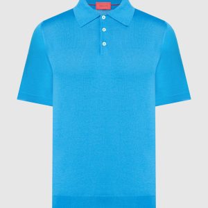 Blue cashmere and silk polo shirt ISAIA