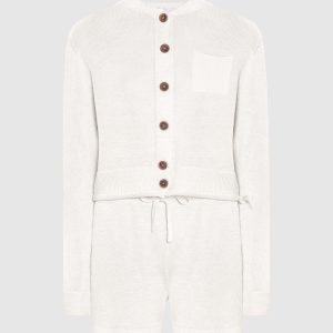 A white cardigan and linen shorts suit Babe Pay Pls