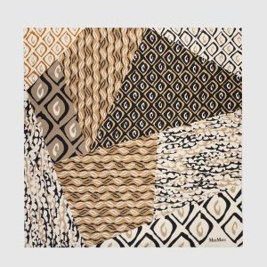 Beige CARRE silk scarf with branded print Max Mara