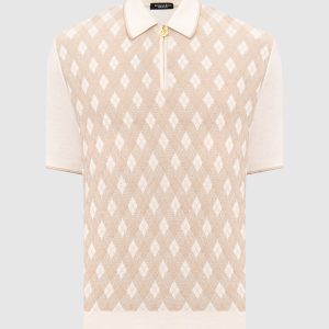 Beige polo shirt with patterned silk Stefano Ricci