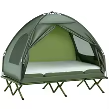 2 Person Camping Tent Cot Combo with Air Mattress Elevated Folding Bed Portable Outdoor Shelter Set Hiking Backpacking Travel