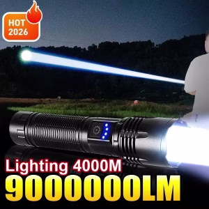 2026 HighPower LED Flashlight 9000000LM Strong Light Tactical Torch Rechargeable Portable Lamp Outdoor Emergency Camping Lantern