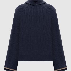 Blue wool, cashmere and silk hooded sweater Brunello Cucinelli