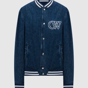 Blue denim bomber jacket with logo embroidery Off-White