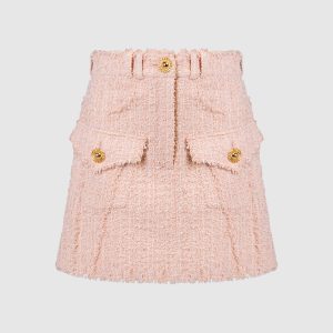Pink tweed skirt with fringe and lurex Balmain