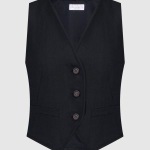 Black linen waistcoat with monil chain Brunello Cucinelli