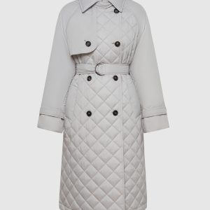 Gray quilted trench coat with monil chain Brunello Cucinelli