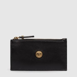 Black leather cardholder with textured emblem Versace