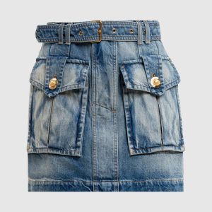 Blue denim mini skirt with a frayed effect Balmain